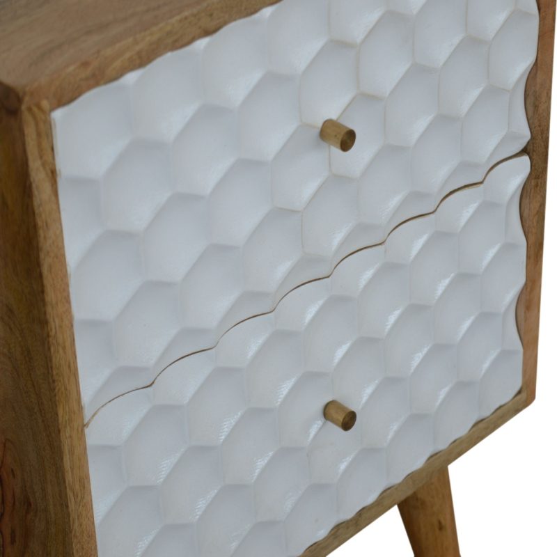 Honeycomb Carved Bedside With 2 Drawers - Image 4