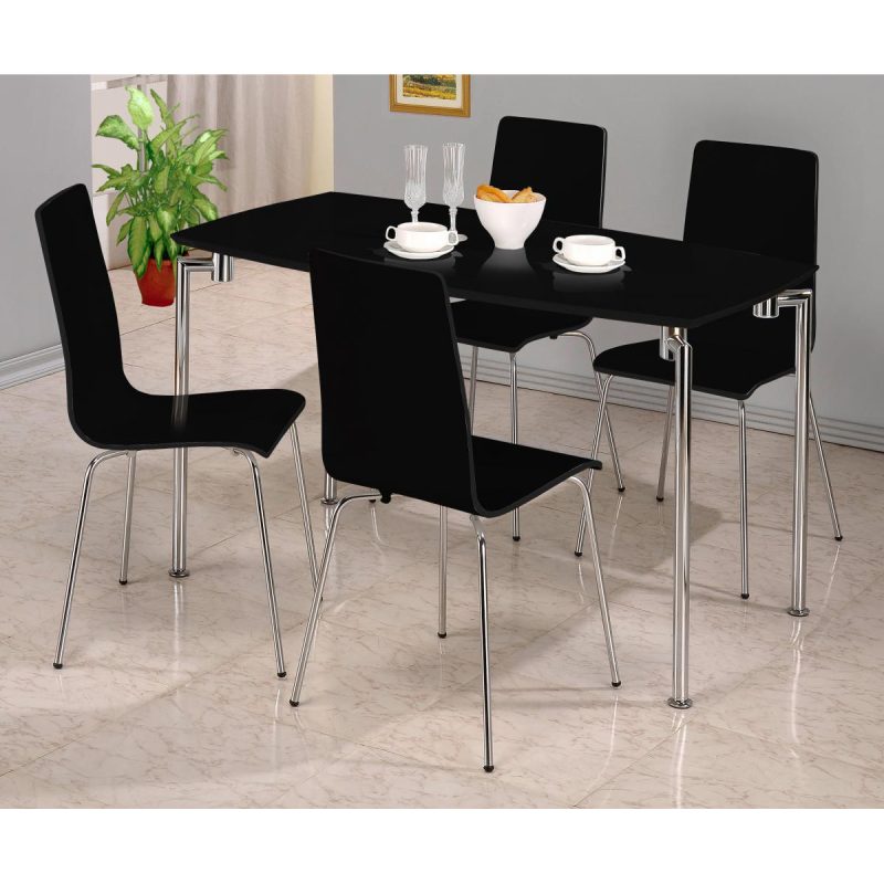 Fiji High Gloss Black Rectangle Dining Table with 4 Bianca Chairs