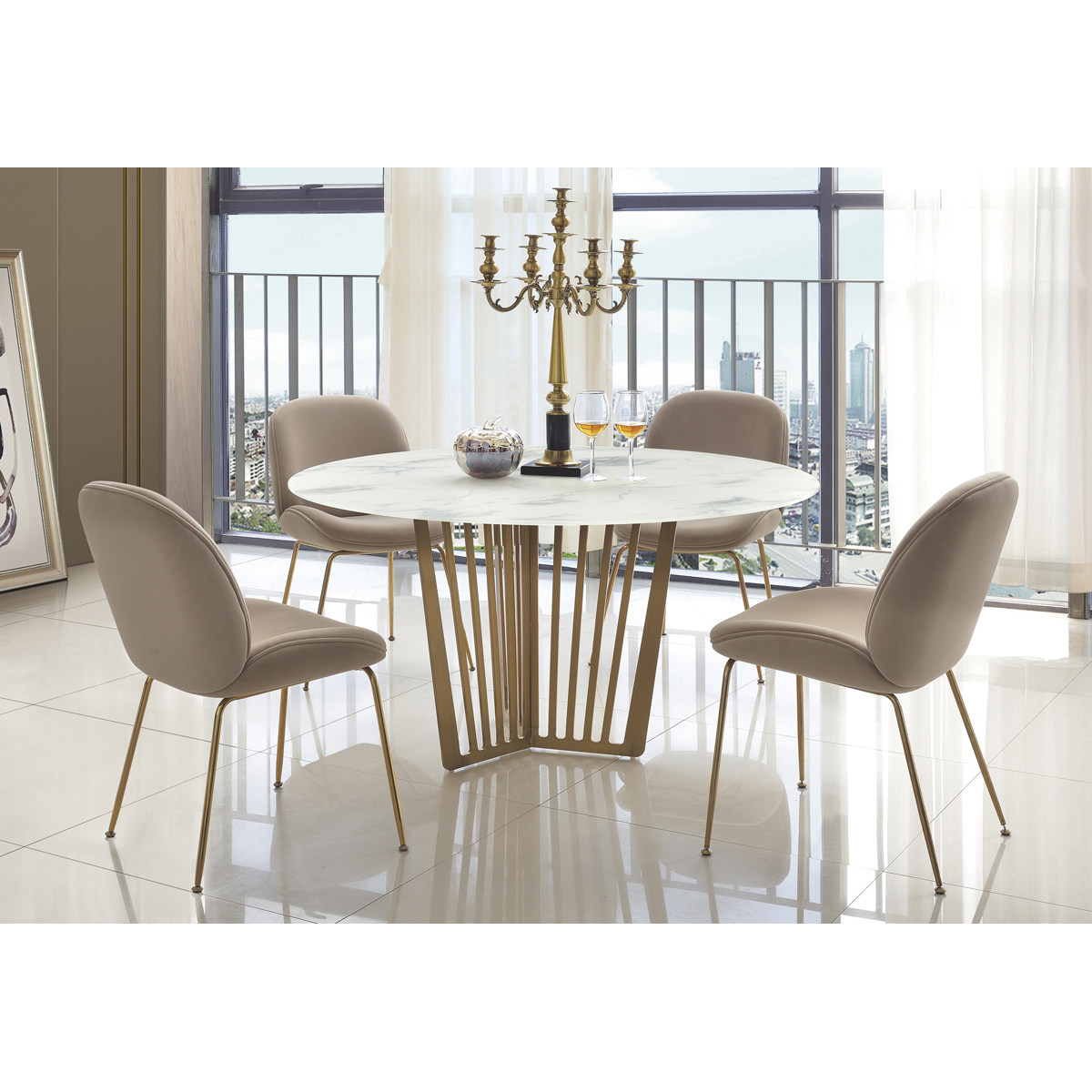 Kilmar Marble Effect Glass Dining Table With Stainless Steel Legs