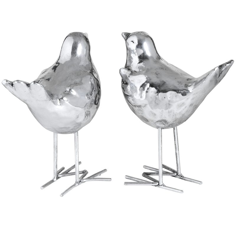 Set Of Two Resin Birds In Silver Finish - Image 2