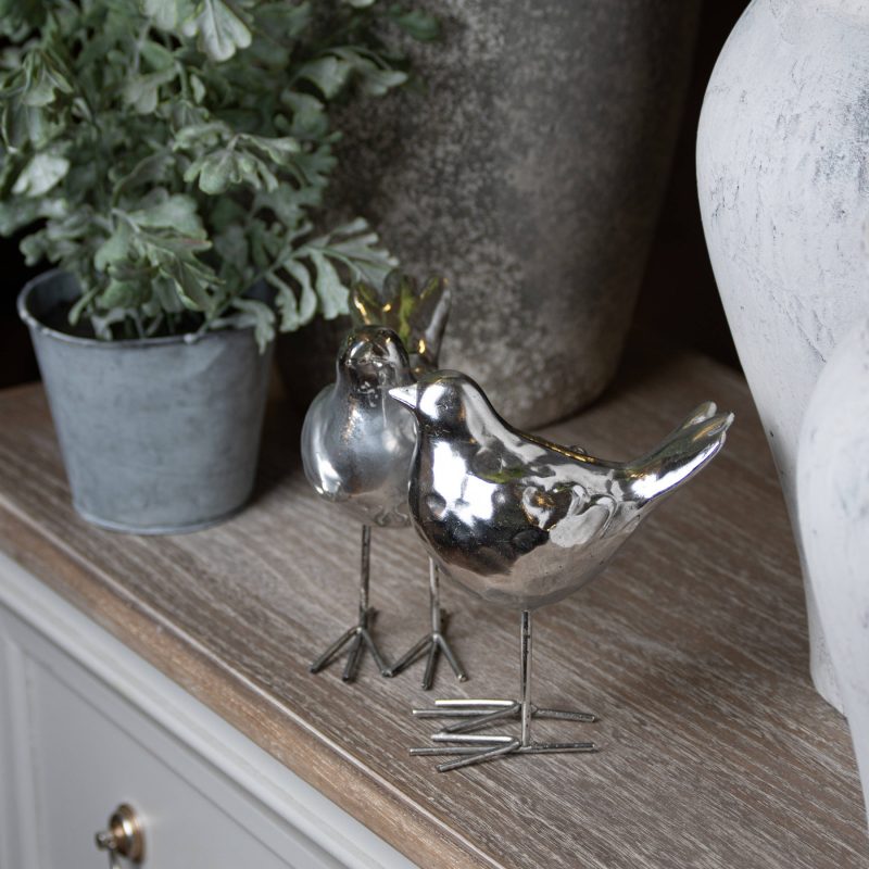 Set Of Two Resin Birds In Silver Finish - Image 3