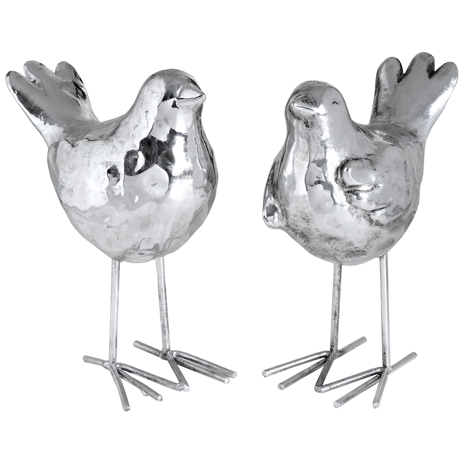 Set Of Two Resin Birds In Silver Finish