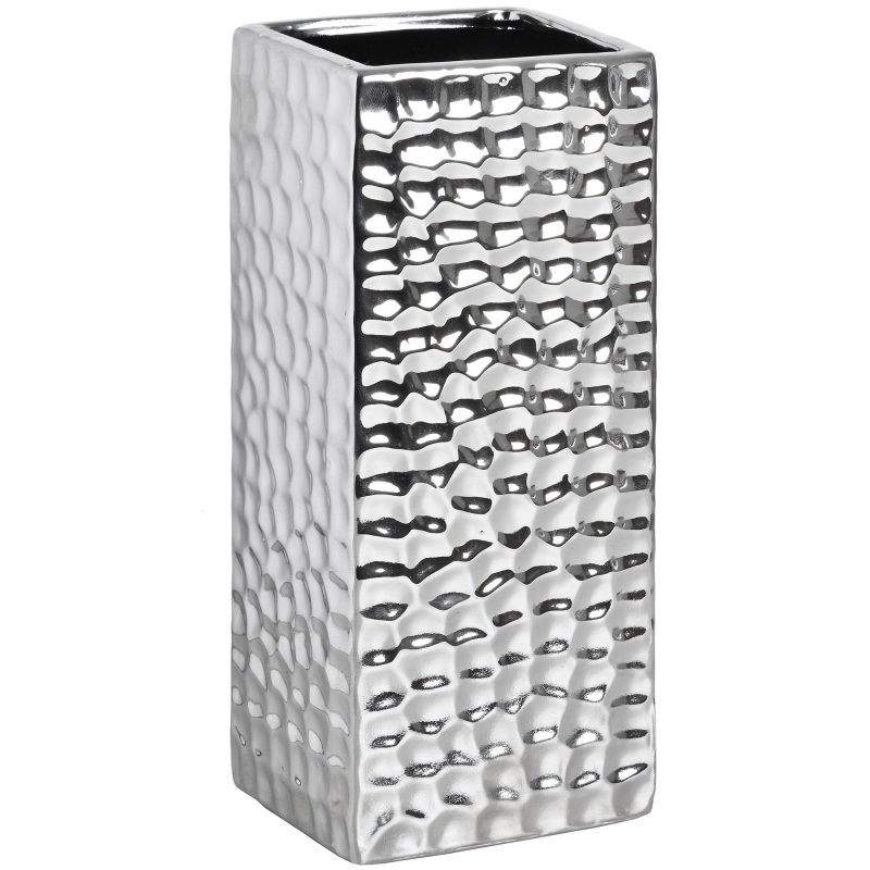 Square Silver Ceramic Dimple Effect Vase - Image 2