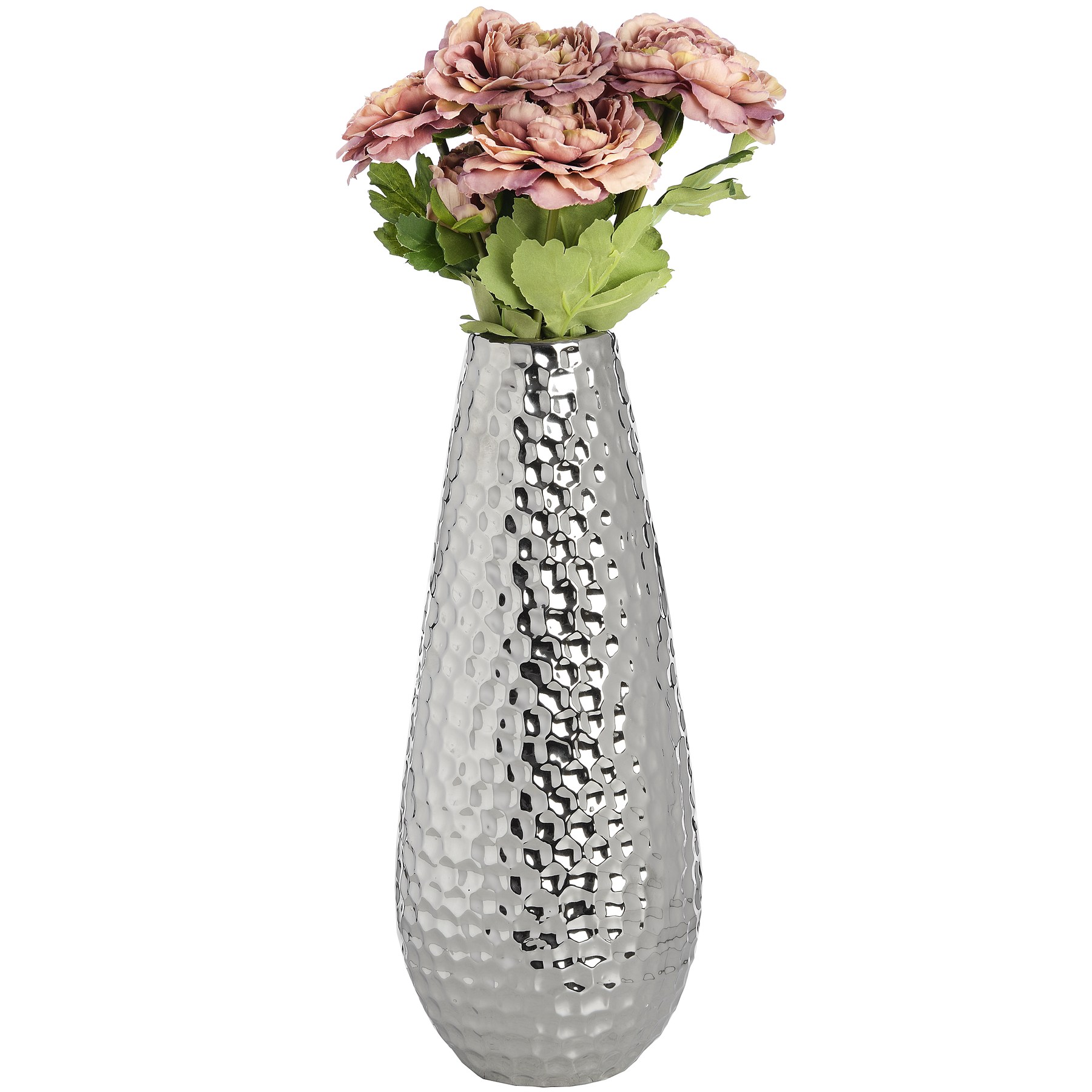 Large Silver Ceramic Bulb Vase In Dimple Effect