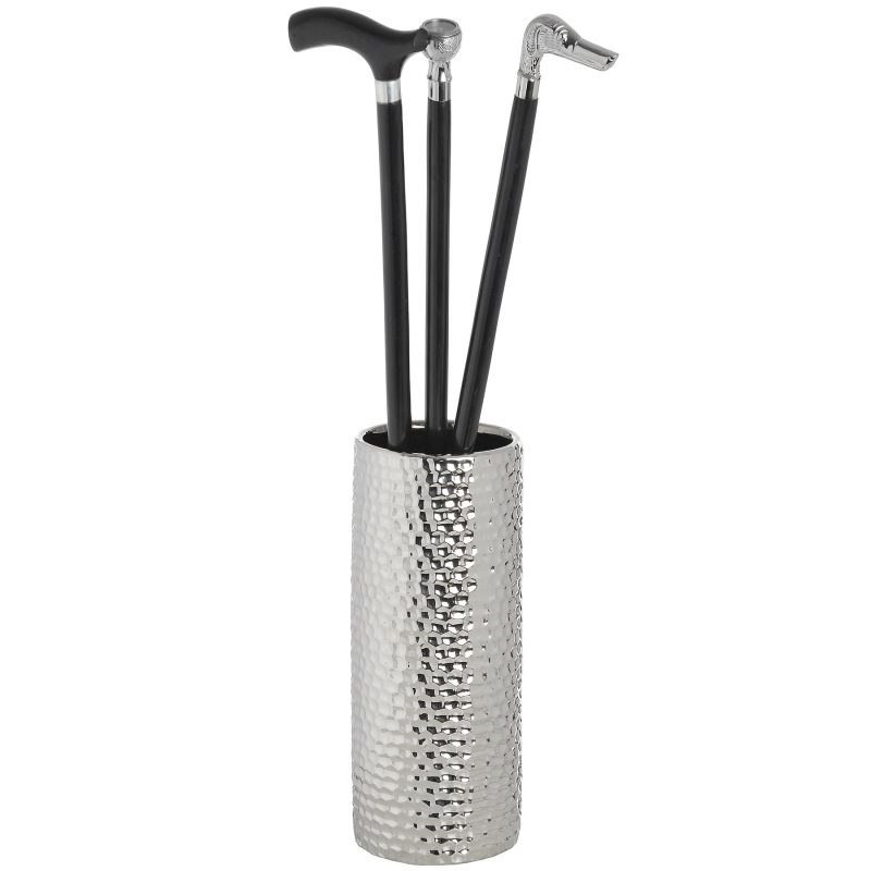 Silver Ceramic Umbrella Stand In Dimple Effect