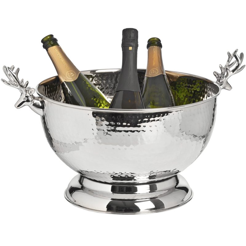 Nickel Wine Cooler With Stag Handles 36cm