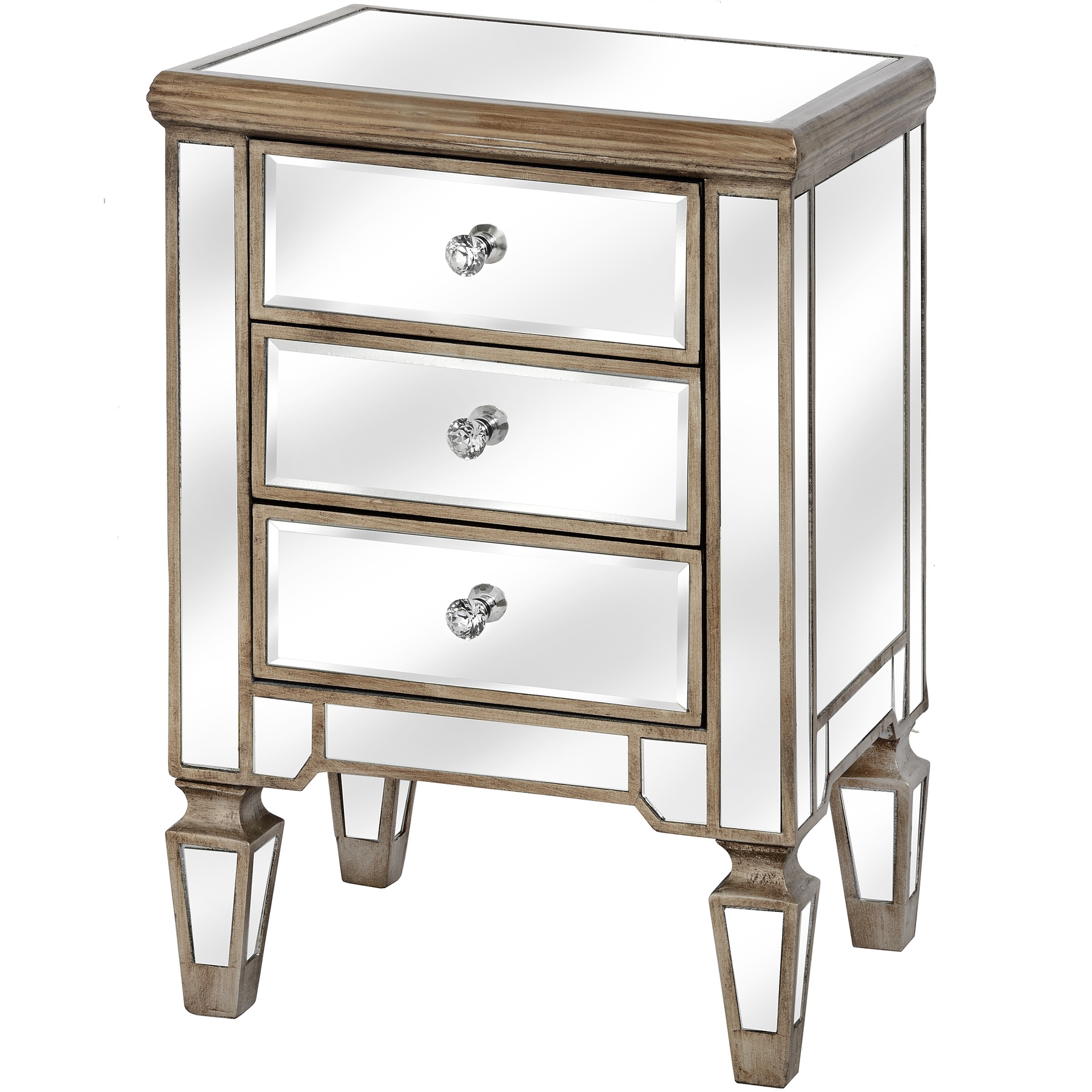 The Belfry Collection Three Drawer Mirrored Bedside