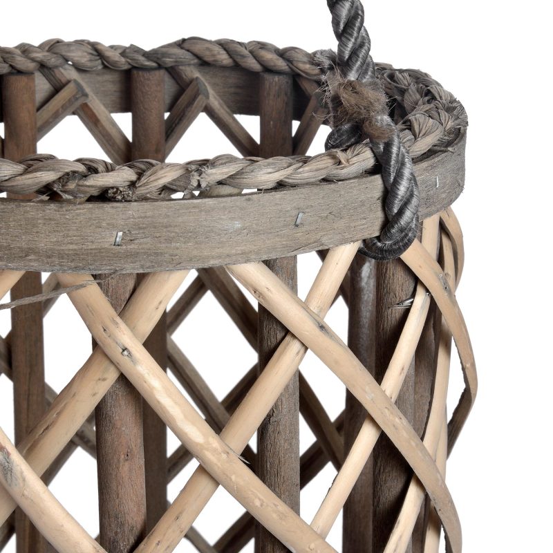 Large Wicker Lantern With Glass Hurricane - Image 3