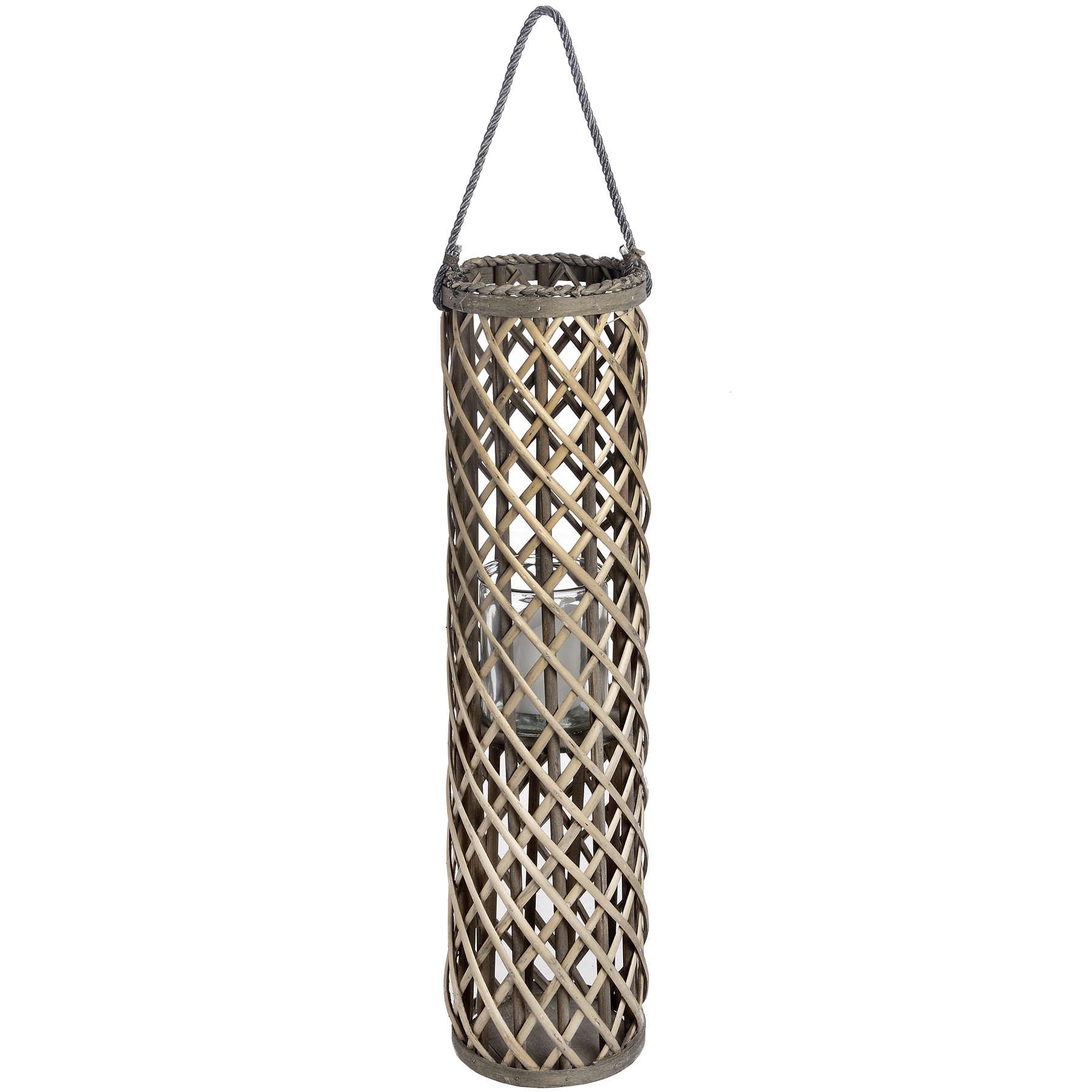 Large Wicker Lantern With Glass Hurricane
