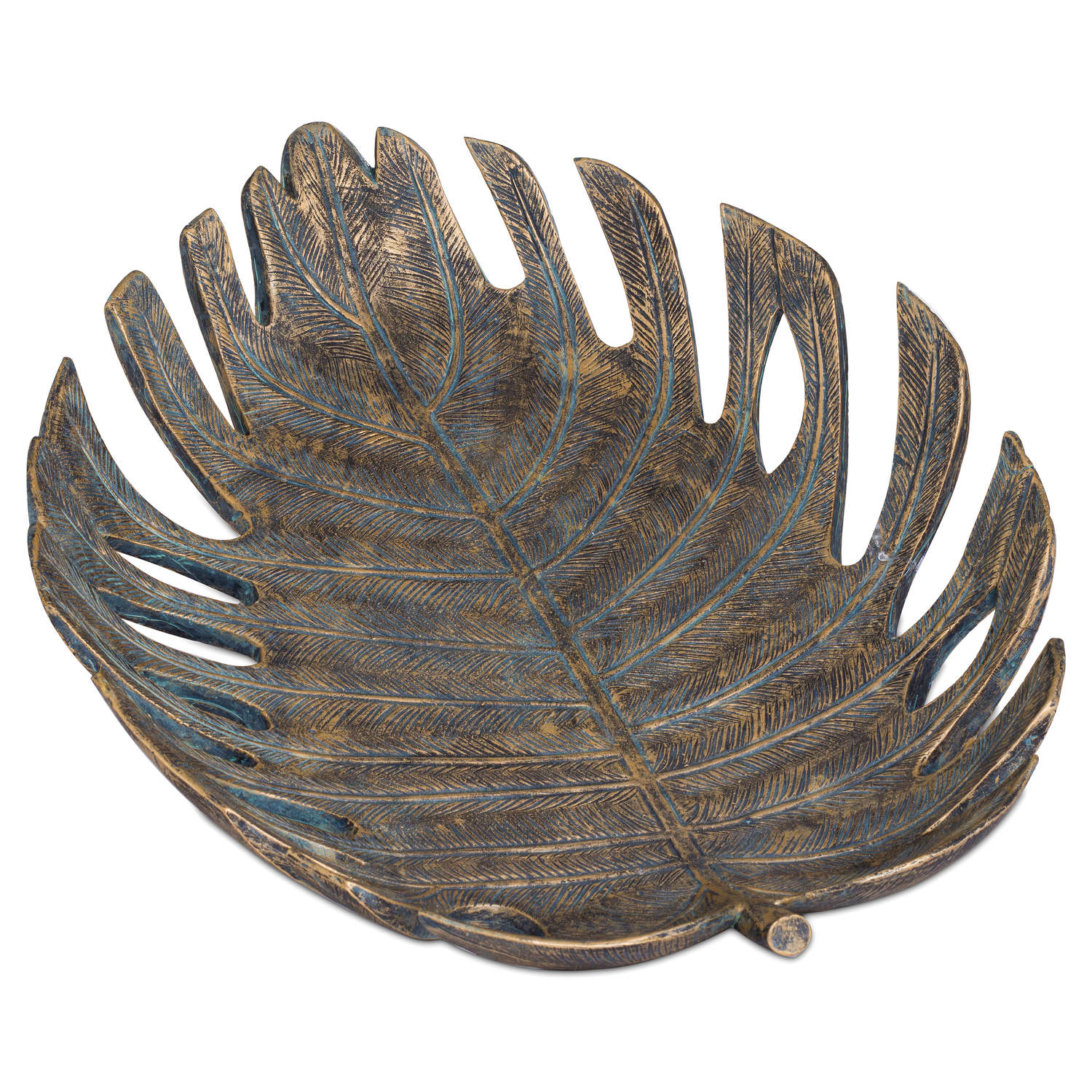 Large Antique Bronze Cheese Plant Leaf Dish