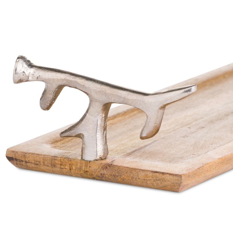 Hand Crafted Serving Tray With Sliver Deer Antler Handles - Image 2