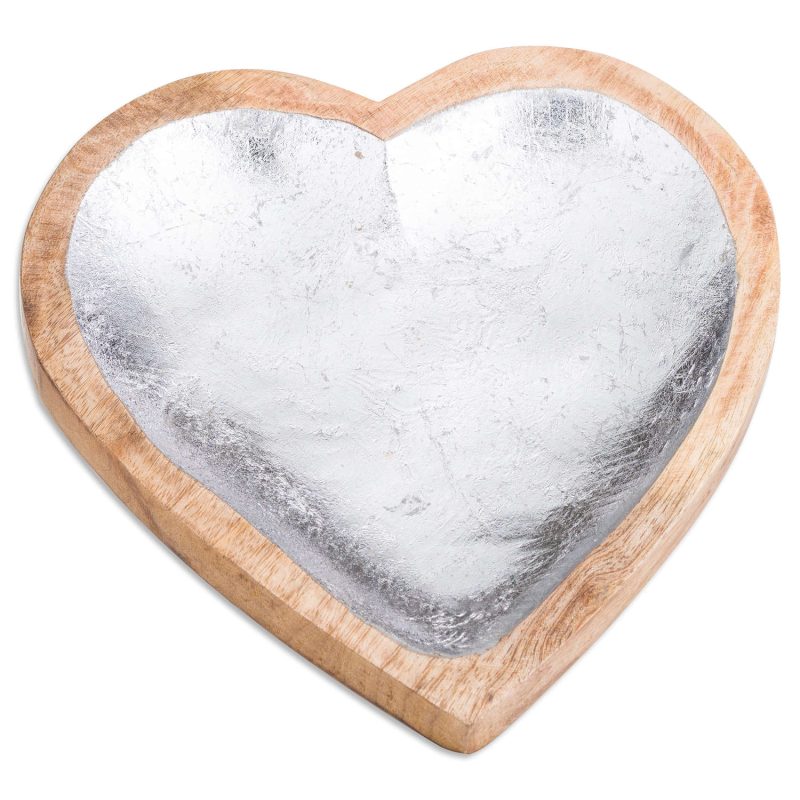 Wooden Heart Dish With Metallic Detail