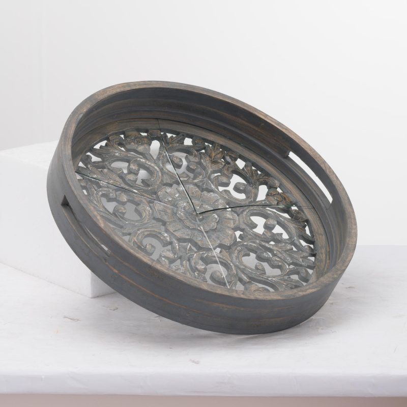 Set Of 2 Carved Antique Metallic Hampton Trays - Image 2