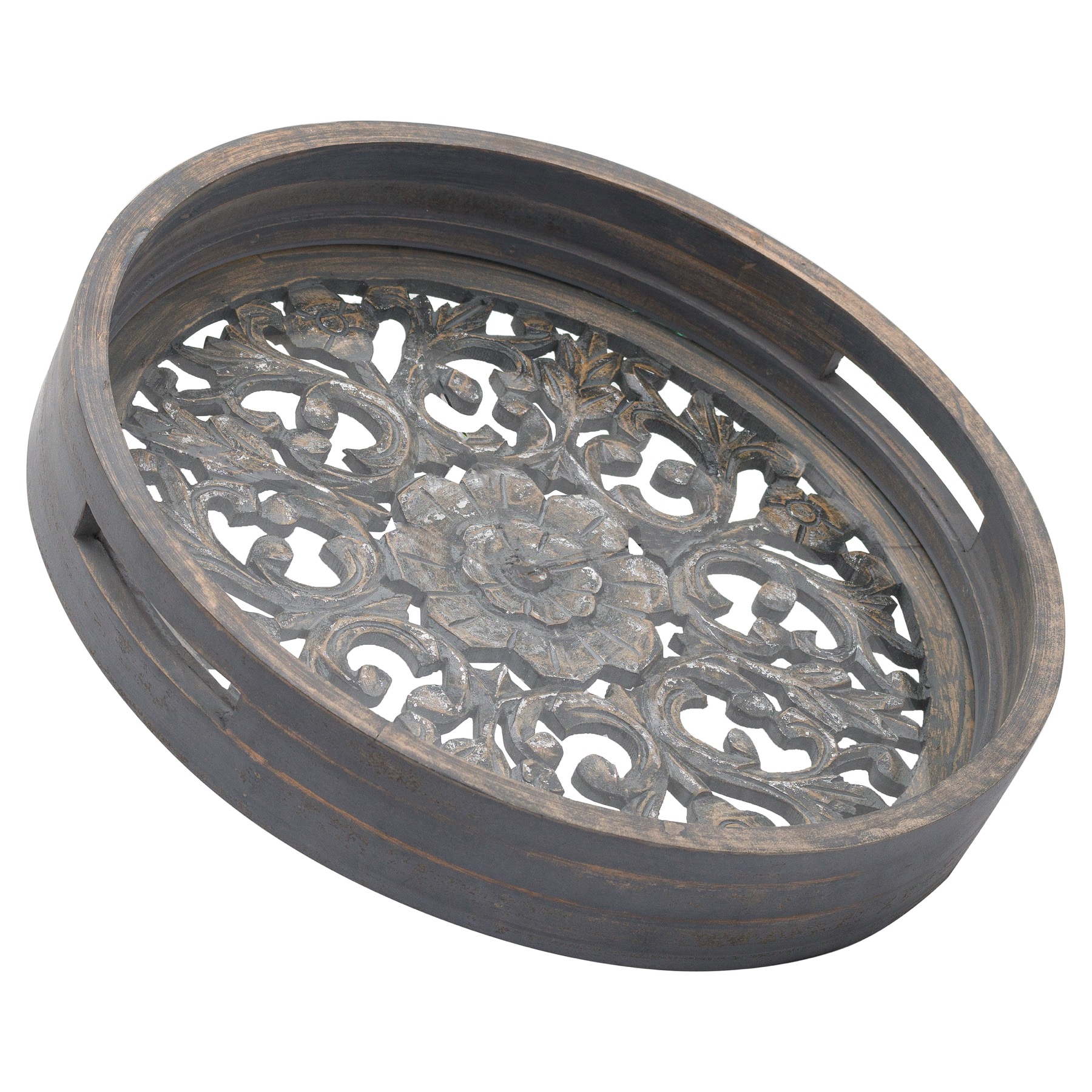 Set Of 2 Carved Antique Metallic Hampton Trays