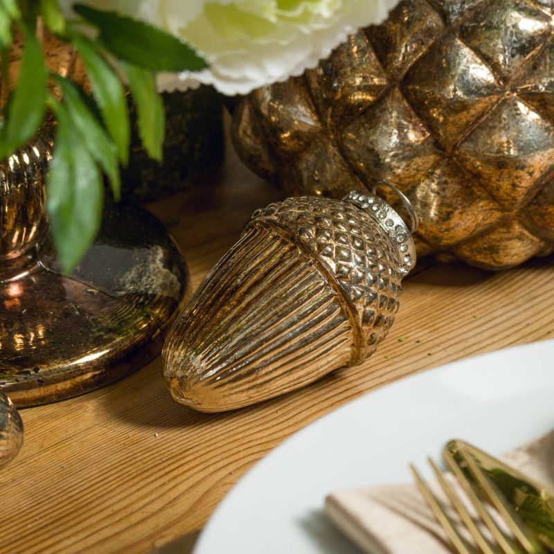 The Noel Collection Burnished  Hanging Acorn Decoration - Image 3