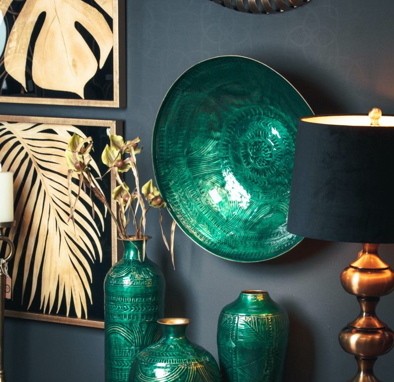 Aztec Collection Brass Embossed Ceramic Large Bowl - Image 3