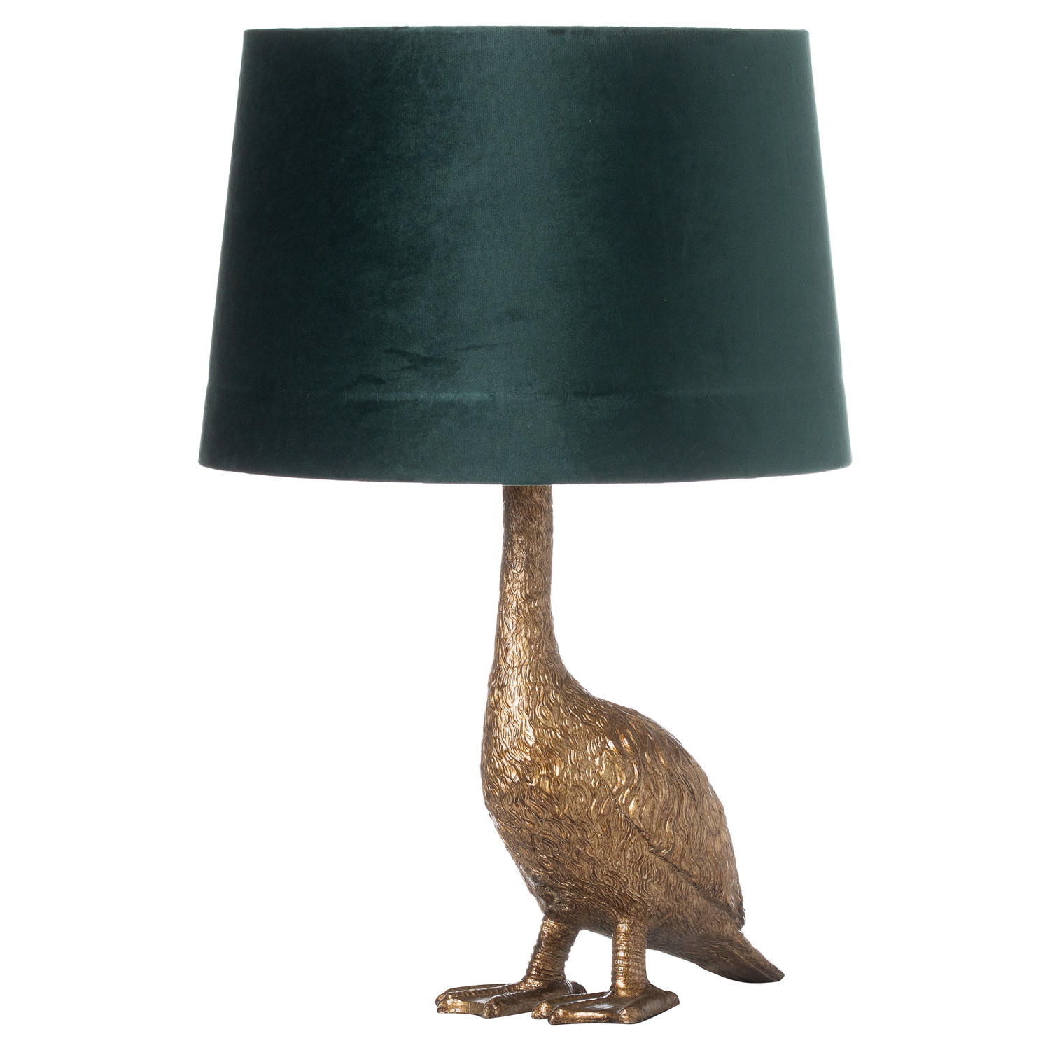 Gary The Goose Gold Table Lamp With Emerald Velvet Shade