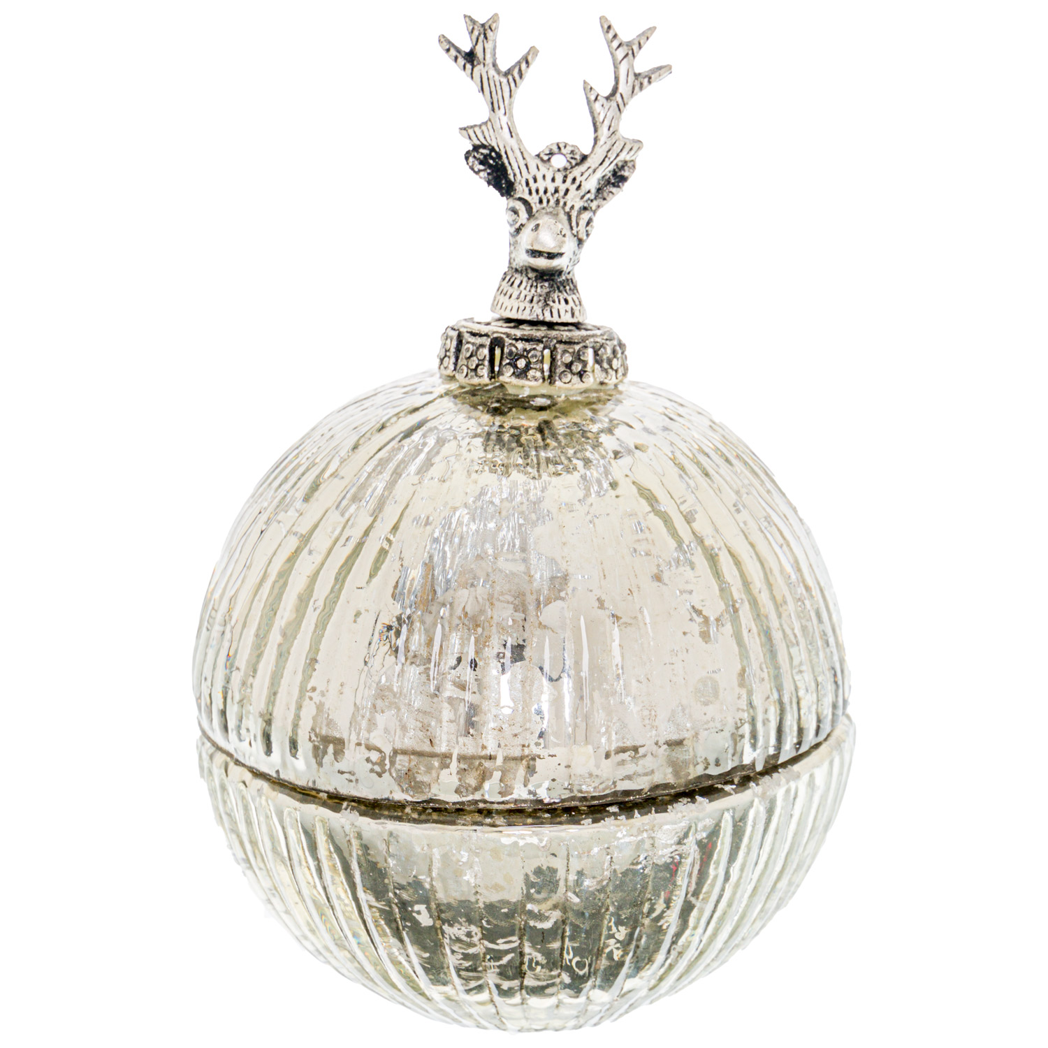 The Noel Collection Large Silver Stag Topped Trinket Bauble