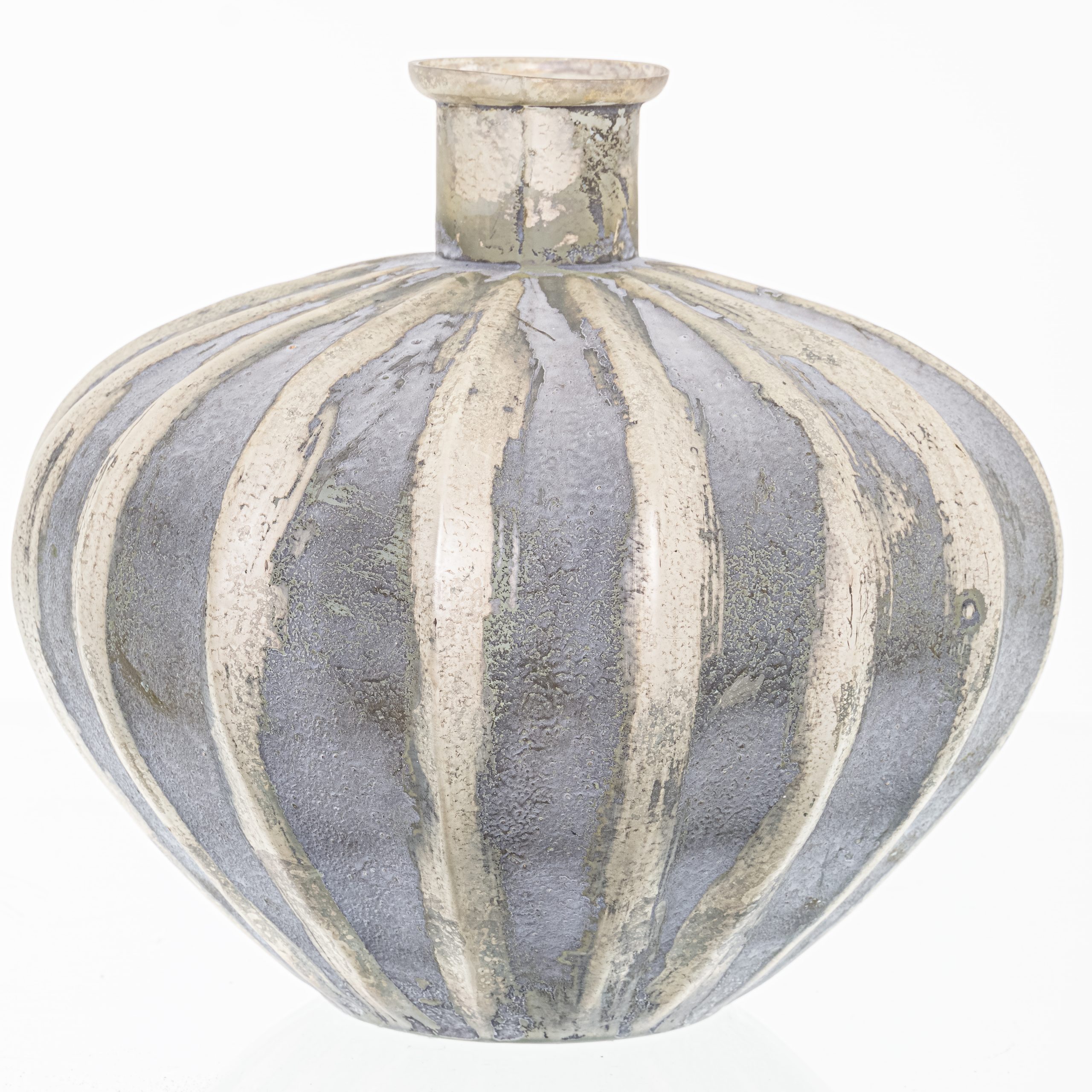Burnished And Grey Striped Small Squat Vase