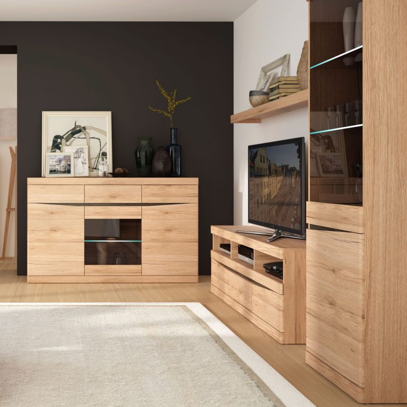 Kensington 3 Door 3 Drawer Glazed Sideboard In Oak