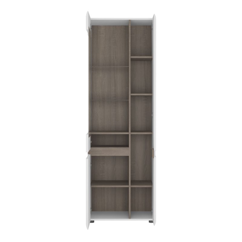 Chelsea Living Tall Glazed Narrow Display Unit (RHD) in White with a Truffle Oak Trim - Image 3