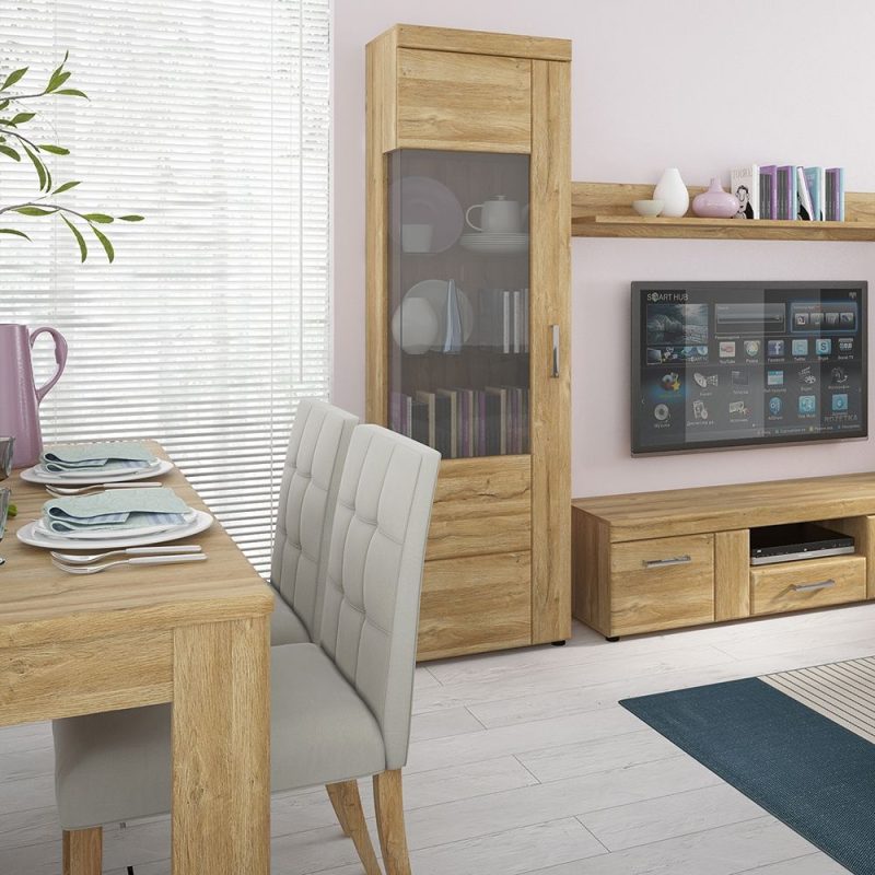 Cortina 2 Door 1 Drawer Tall TV Cabinet in Grandson Oak - Image 6