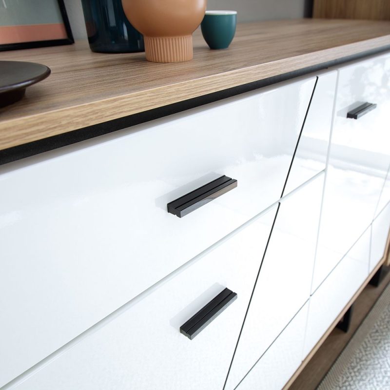 Brolo 3 Door 1 Drawer Wide Sideboard With the Walnut and Dark Panel Finish - Image 4