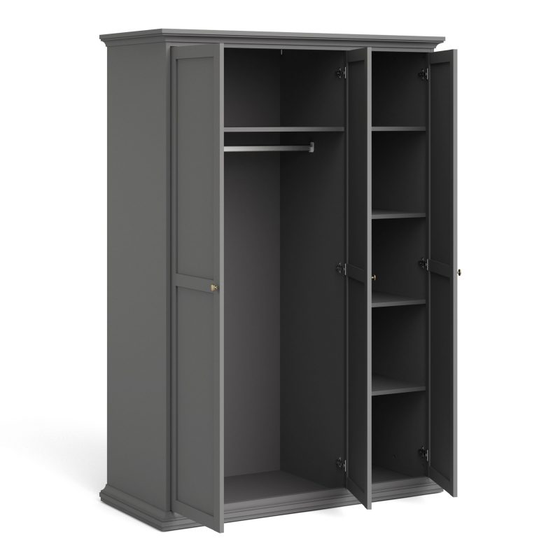 Paris Wardrobe with 3 Doors in Matt Grey - Image 8