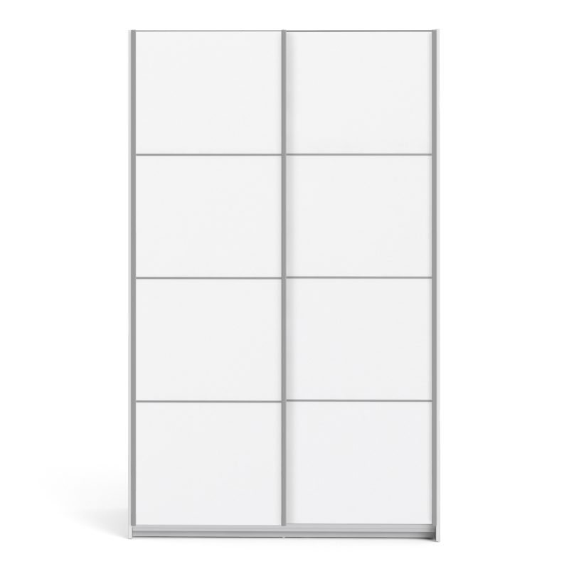 Verona Sliding Wardrobe 120cm in White with White Doors with 5 Shelves - Image 2