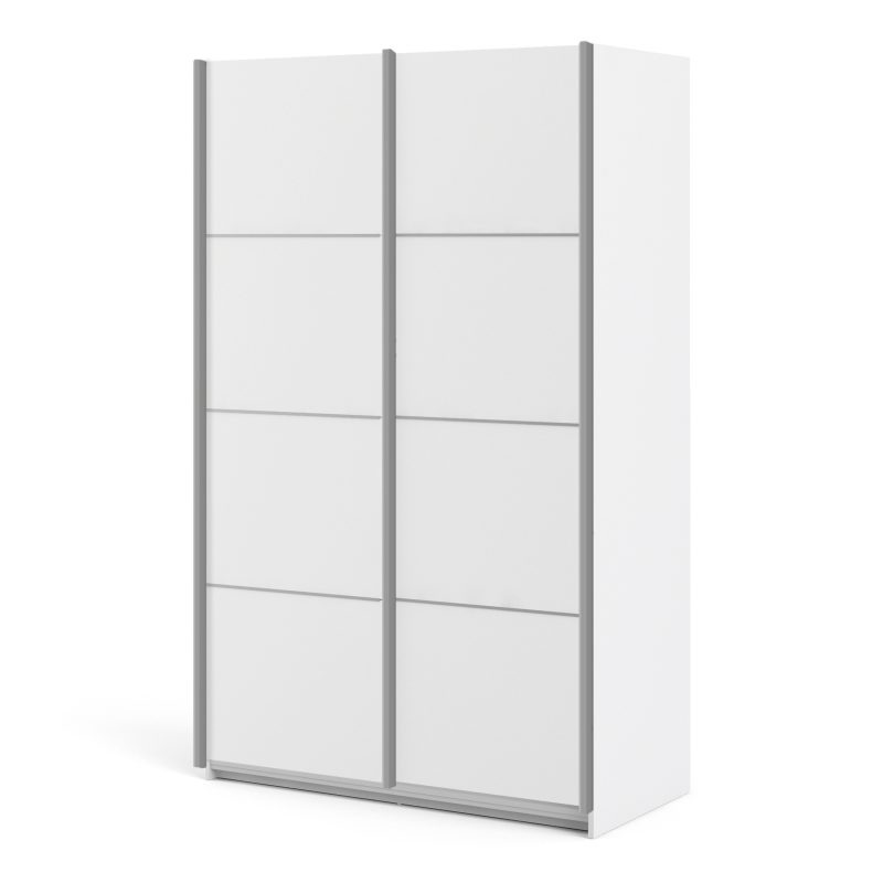 Verona Sliding Wardrobe 120cm in White with White Doors with 5 Shelves - Image 3