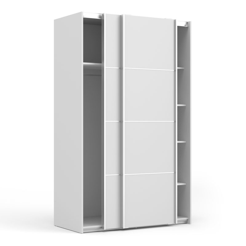 Verona Sliding Wardrobe 120cm in White with White Doors with 5 Shelves - Image 4