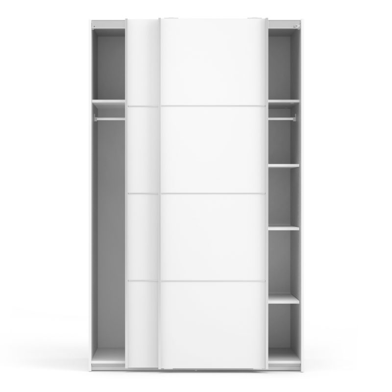 Verona Sliding Wardrobe 120cm in White with White Doors with 5 Shelves - Image 5
