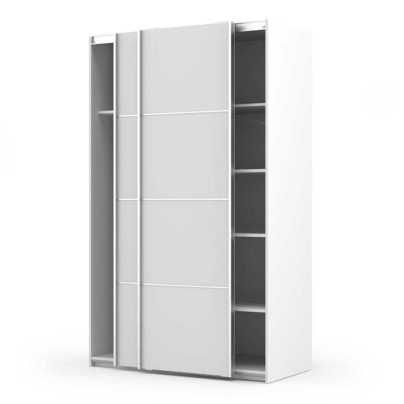 Verona Sliding Wardrobe 120cm in White with White Doors with 5 Shelves - Image 6