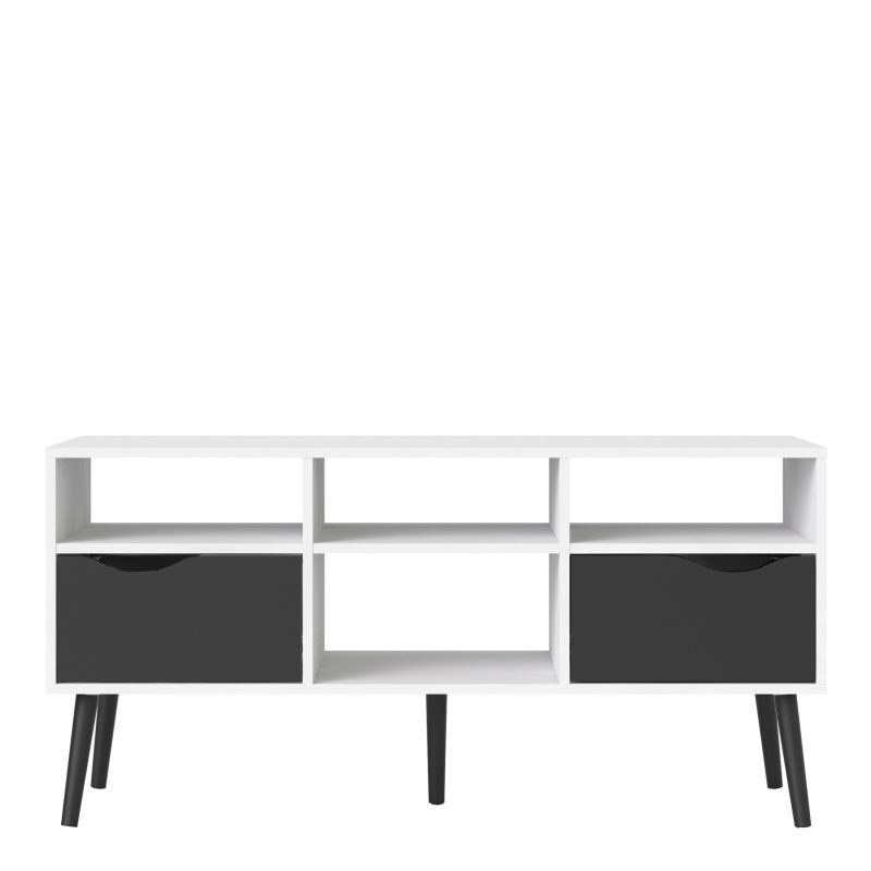 Oslo TV Unit Wide 2 Drawers 4 Shelves in White and Black Matt - Image 3