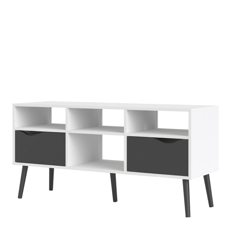 Oslo TV Unit Wide 2 Drawers 4 Shelves in White and Black Matt - Image 4