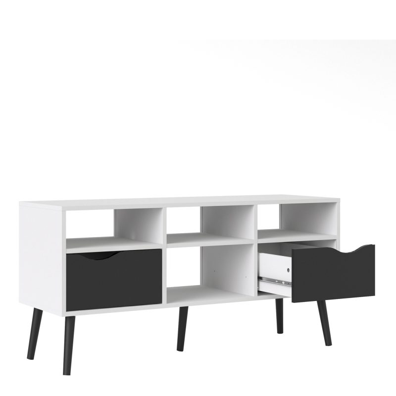 Oslo TV Unit Wide 2 Drawers 4 Shelves in White and Black Matt - Image 5