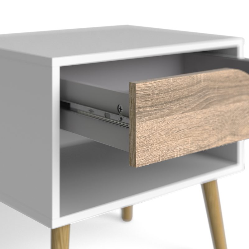 Oslo Bedside 1 Drawer in White and Oak - Image 11