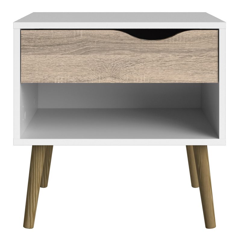 Oslo Bedside 1 Drawer in White and Oak - Image 3