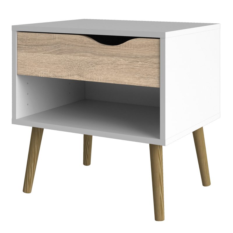 Oslo Bedside 1 Drawer in White and Oak - Image 4