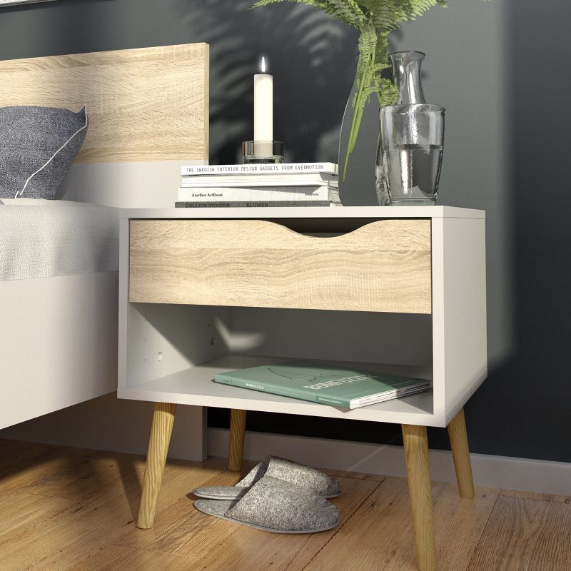 Oslo Bedside 1 Drawer in White and Oak - Image 7