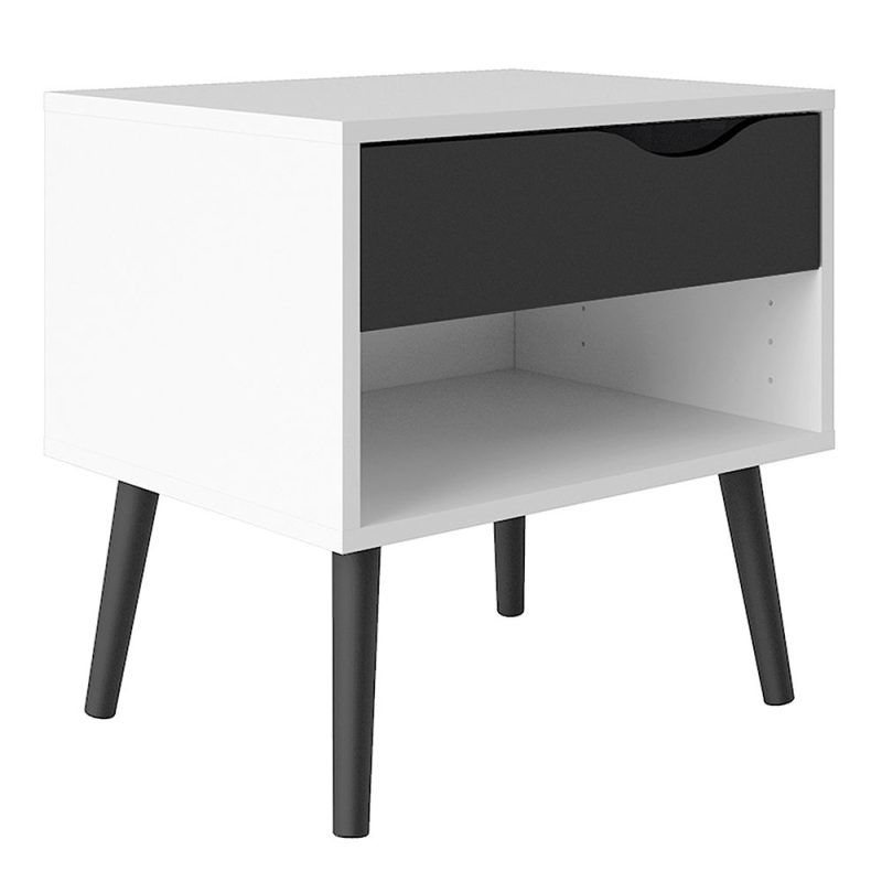 Oslo Bedside 1 Drawer in White and Black Matt - Image 5