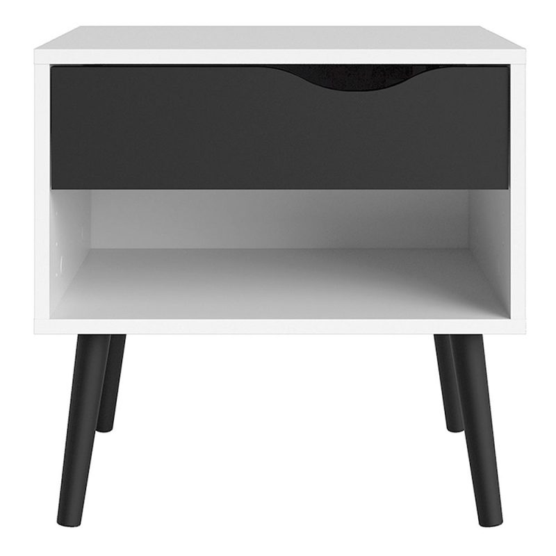 Oslo Bedside 1 Drawer in White and Black Matt - Image 4