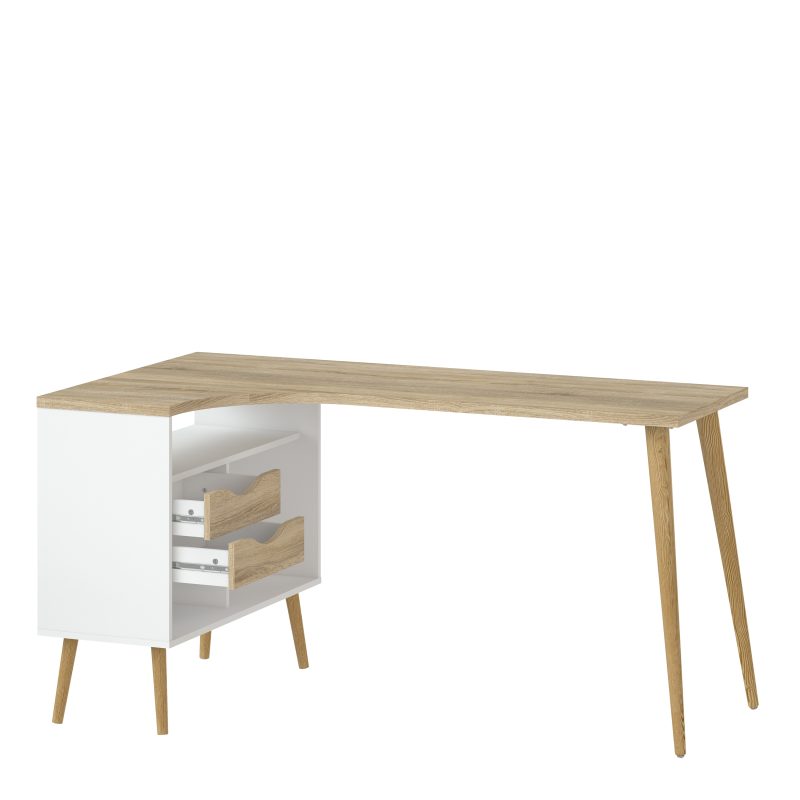 Oslo Desk 2 Drawer in White and Oak - Image 5