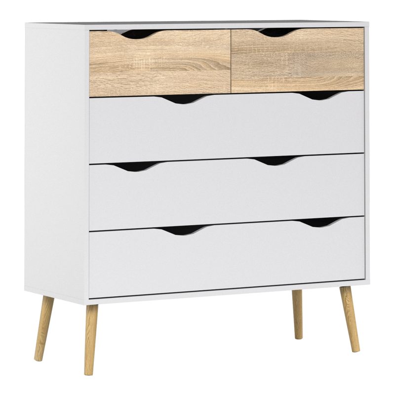 Oslo Chest of 5 Drawers in White and Oak - Image 2