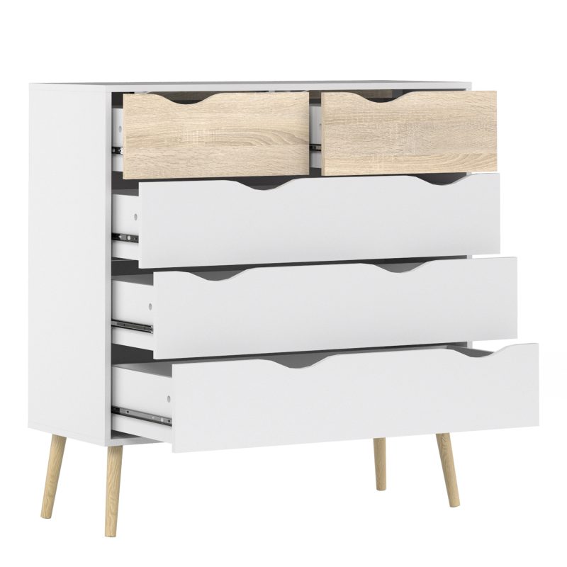 Oslo Chest of 5 Drawers in White and Oak - Image 4