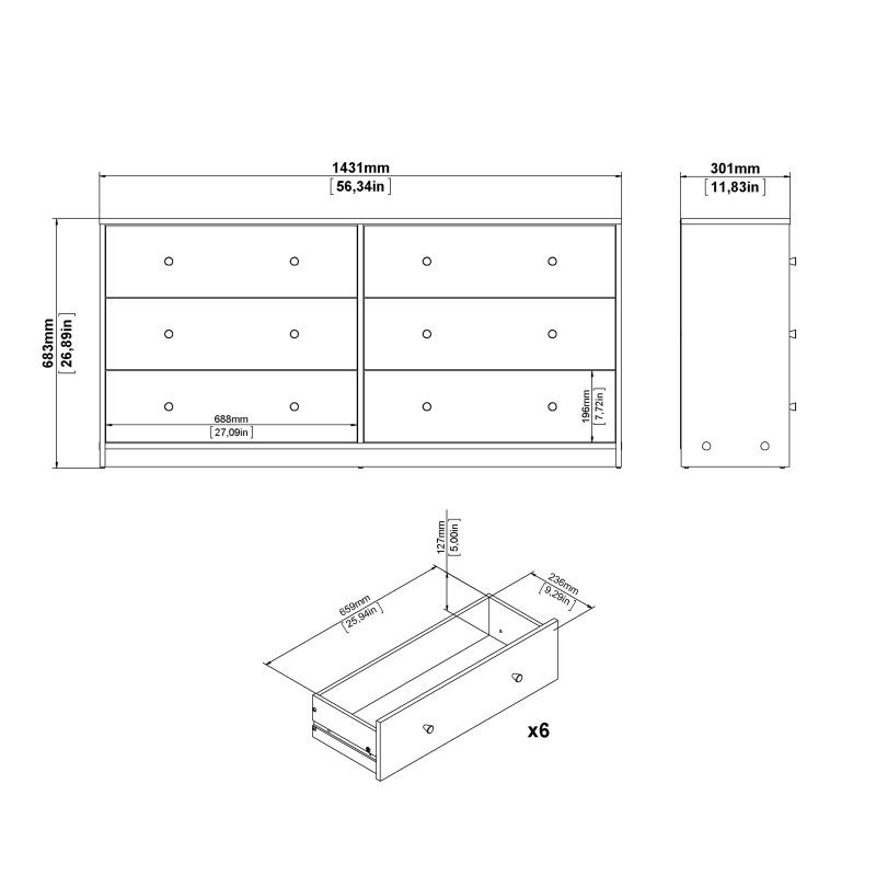 May Chest of 6 Drawers (3+3) in Jackson Hickory Oak - Image 10