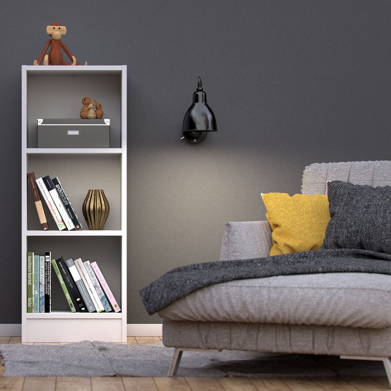 Basic Low Narrow Bookcase (2 Shelves) in White - Image 5