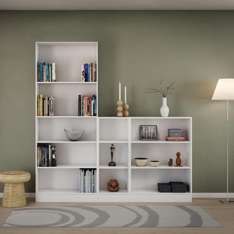 Basic Tall Wide Bookcase (4 Shelves) in White - Image 6