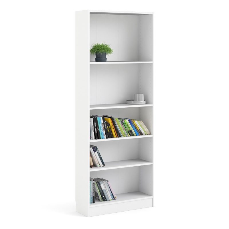 Basic Tall Wide Bookcase (4 Shelves) in White - Image 8