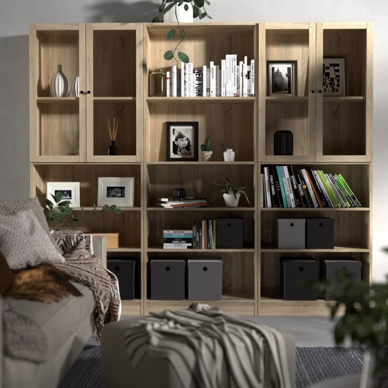 Basic Tall Wide Bookcase (4 Shelves) in Oak - Image 4